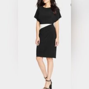 LRL RALPH LAUREN Black White Split Sleeve Fully Lined Stretch Knit Dress SIZE 4‎
